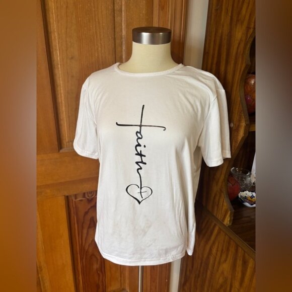 White T-Shirt with Faith Cross Graphic - Picture 1 of 5